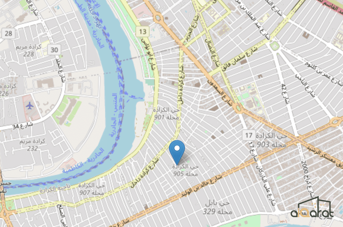 أرض سكني للبيع في منطقة الكرادة-شارع العطار (المساحة ٤١٥ م٢) السعر للمتر ٢٥٠٠ دولار قابل للتفاوض