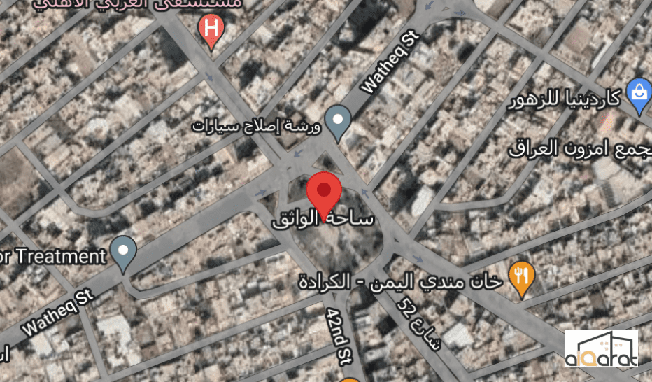 عقار تجاري للبيع ركن في ساحة الواثق٬شركة ام جي (١٠٠٠م²) السعر للمتر ٩٥٠٠دولار