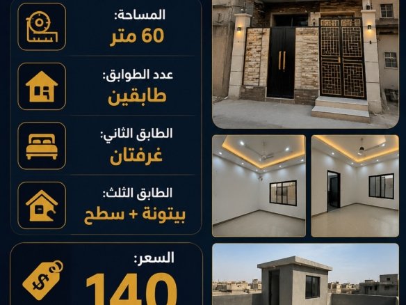 دار للبيع في حي تونس(٦٠م²) السعر ١٤٠مليون دينار